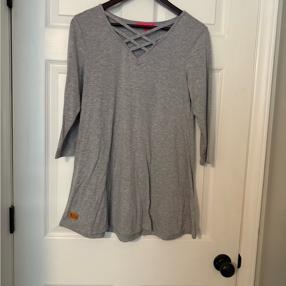 Simply Southern Gray Tunic with Crisscross Neckline